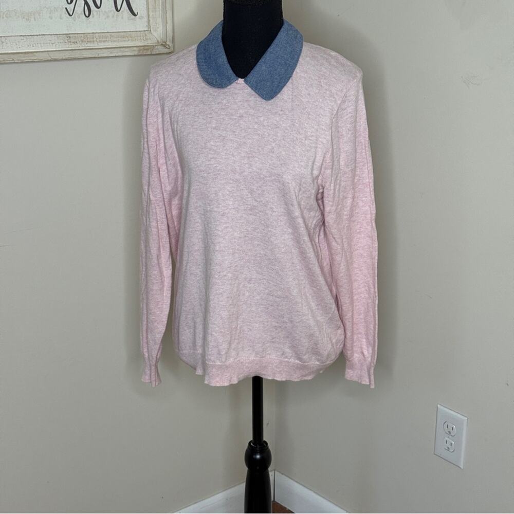 J. Crew Tippi Chambray Collar Sweater Pink Size L